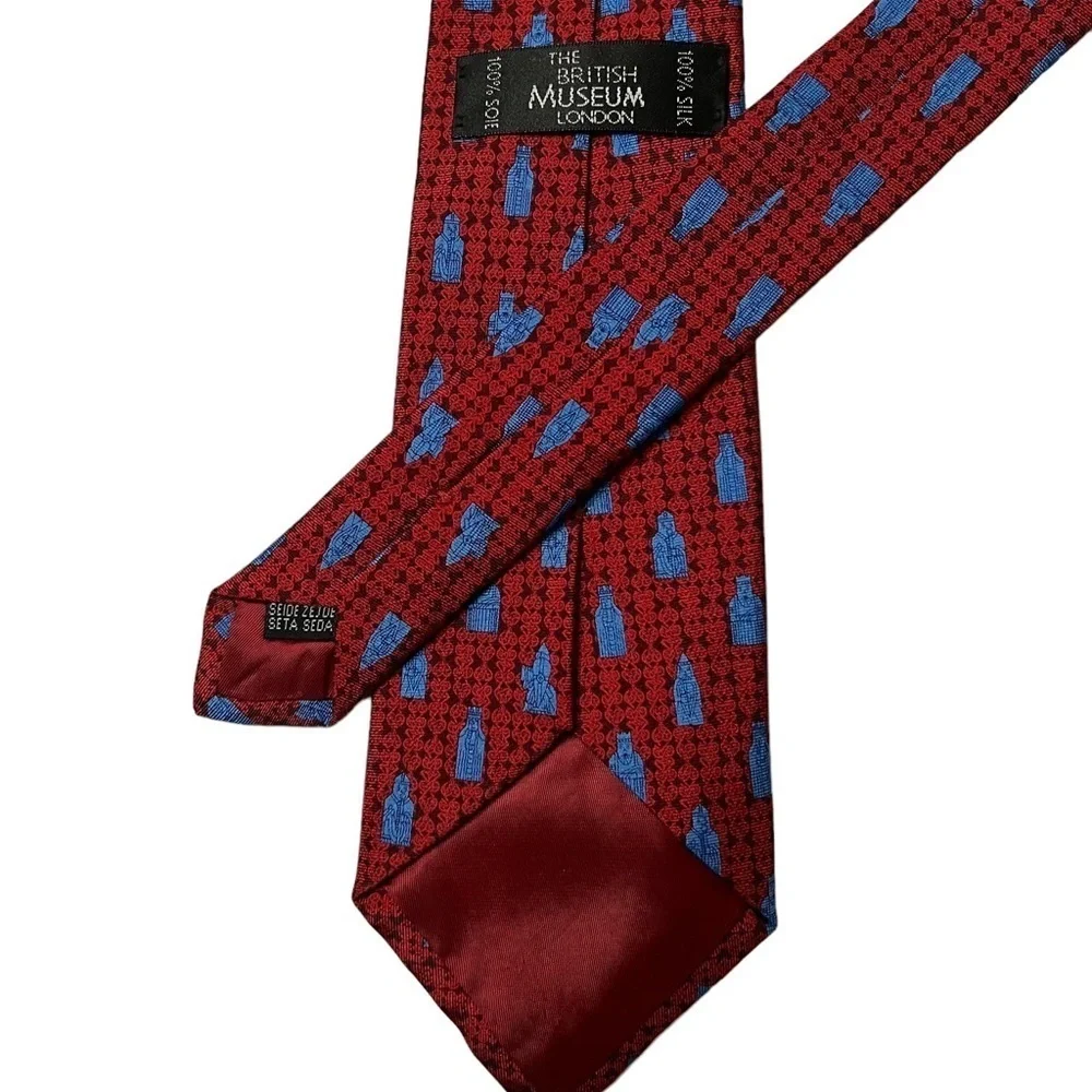 The British Museum Rulers Statues 100% Silk Tie, Red Blue